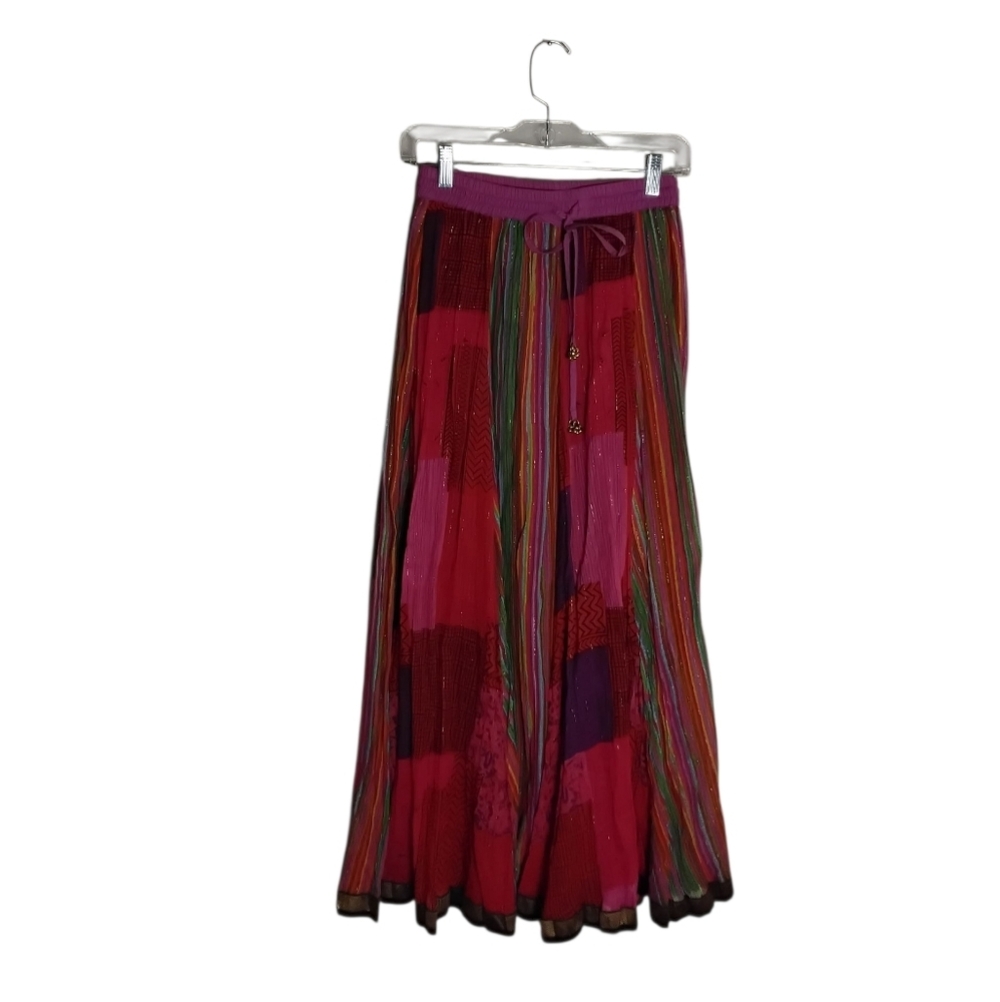 Soft Surroundings Women's XS Colorful Boho Peasant Pull-on Striped Maxi Skirt